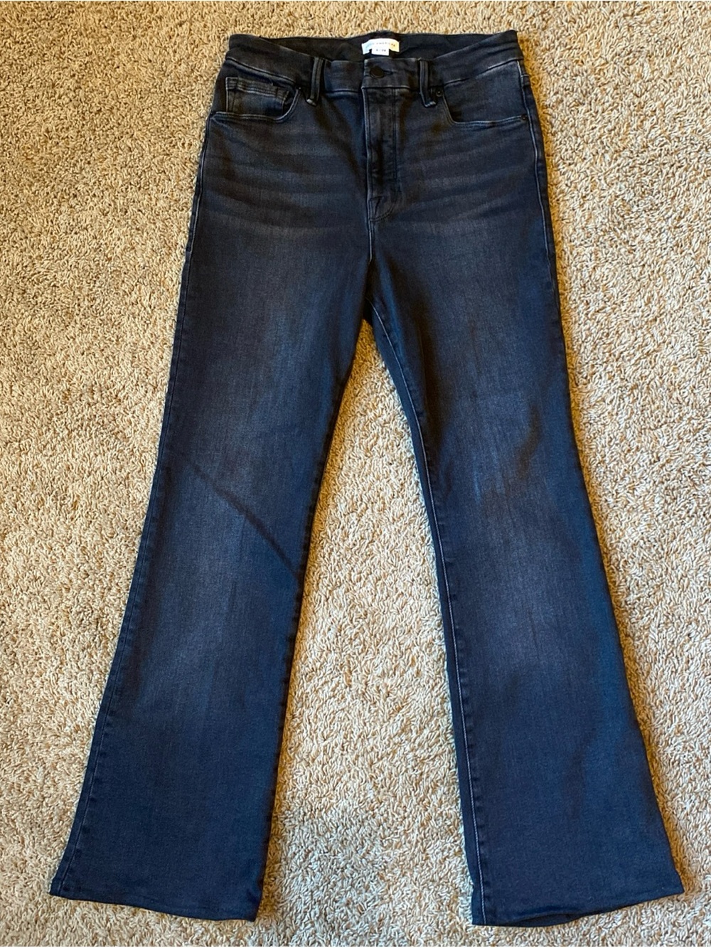 Good American Classic Flare Black Bootcut Stretch Jeans Size 8/29 High Rise Boho